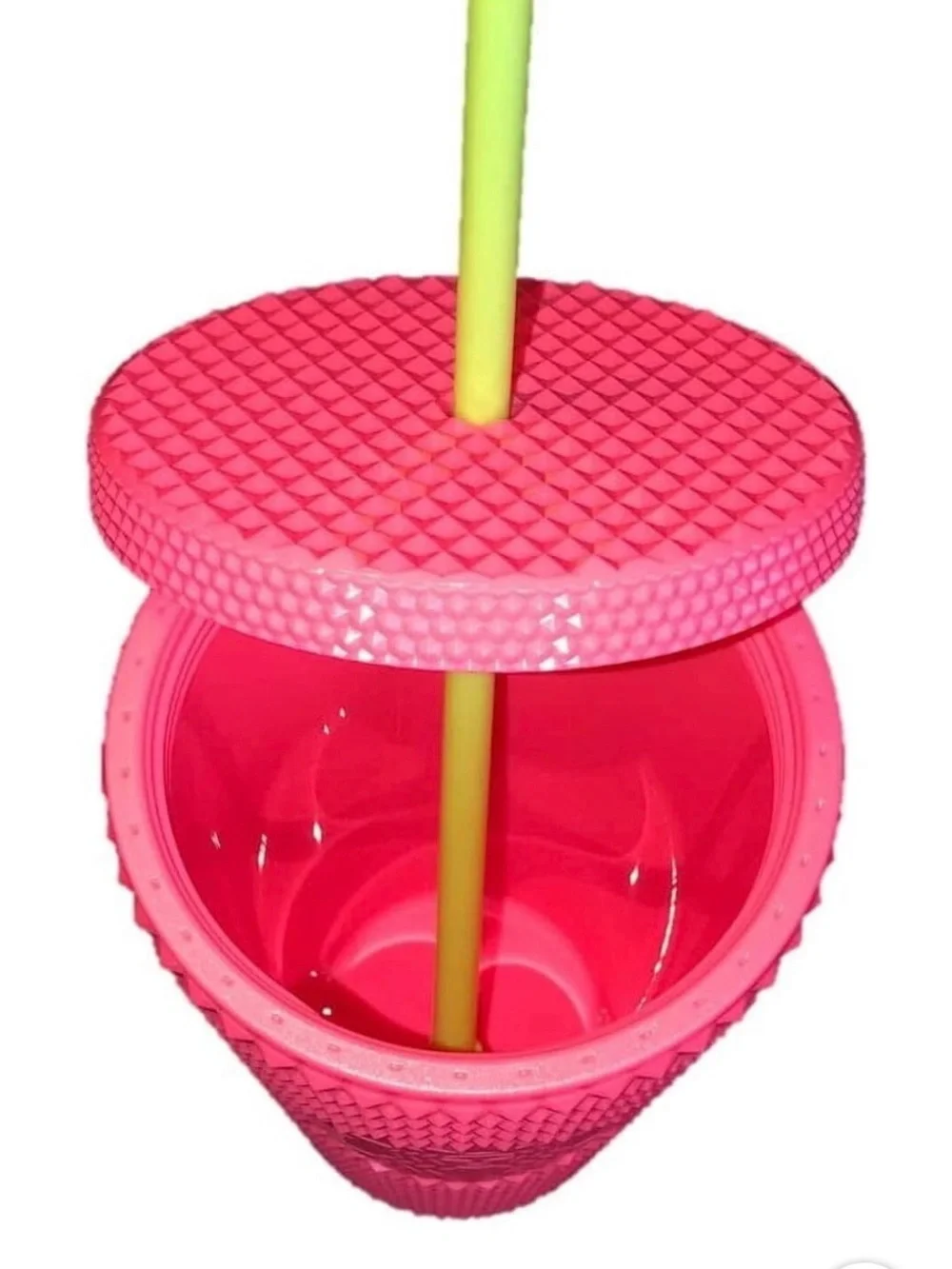 Starbucks 2022 DragonFruit Coral Pink Studded Reusable Tumbler with Yellow Straw